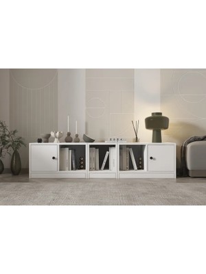 Vivense Leksa 2 Kapaklı Raflı Kitaplık 160 cm Beyaz KTP-1194-Ç