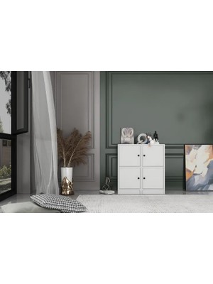 Vivense Leksa 4 Kapaklı Raflı Kitaplık 65 cm Beyaz KTP-1192-Ç