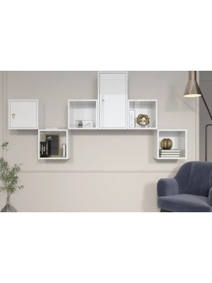 Vivense Leksa Minimalist Asimetrik 2 Kapaklı Açık Raflı Duvar Ünitesi