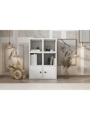 Vivense Leksa Kapaklı Raflı Kitaplık 65 cm Beyaz KTP-1025-Ç