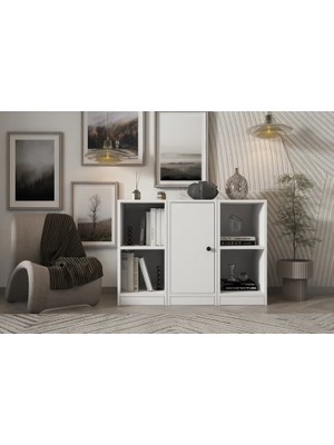 Vivense Leksa Tek Kapaklı Raflı Kitaplık 97 cm Beyaz KTP-1188-Ç
