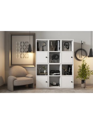 Vivense Leksa 4 Kapaklı Çekmeceli Raflı Kitaplık 97 cm Beyaz KTP-1065-Ç