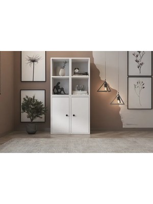 Vivense Leksa 2 Kapaklı Raflı Kitaplık 65 cm Beyaz KTP-1036-Ç