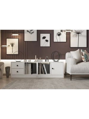 Vivense Leksa Tek Kapaklı Çekmeceli Raflı Kitaplık 130 cm Beyaz KTP-1199-Ç