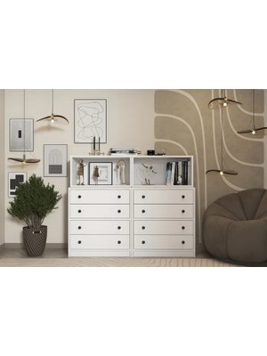 Vivense Consola Eva 8 Çekmeceli 2 Raflı Modern Tasarım Beyaz Konsol HVV-KNS-1003