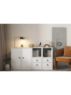 Vivense Consola Raflı Dolaplı Çekmeceli Konsol Beyaz 130 cm KNS-1033-Ç