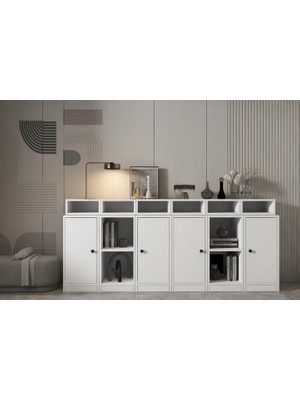 Vivense Consola Eva 4 Kapaklı 10 Raflı Modern Tasarım Beyaz Konsol HVV-KNS-1013