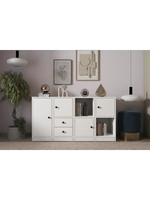 Vivense Consola Raflı Dolaplı Çekmeceli Konsol Beyaz 130 cm KNS-1046-Ç