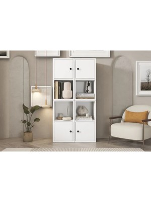 Vivense Leksa 4 Kapaklı Raflı Kitaplık 65 cm Beyaz KTP-1034-Ç