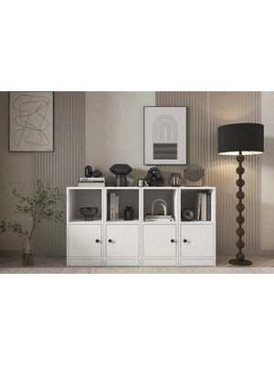 Vivense Consola Eva 4 Kapaklı 4 Raflı Özel Tasarım Modern Beyaz Konsol HVV-KNS-1007