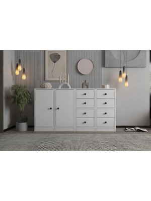 Vivense Consola Dolaplı Çekmeceli Konsol Beyaz 130 cm KNS-1040-Ç