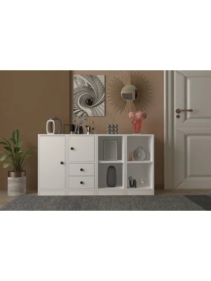 Vivense Consola Raflı Dolaplı Çekmeceli Konsol Beyaz 130 cm KNS-1041-Ç