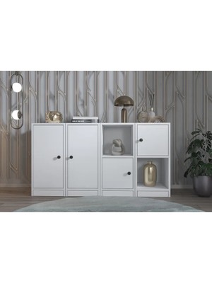 Vivense Consola Raflı Dolaplı Konsol Beyaz 130 cm KNS-1034-Ç