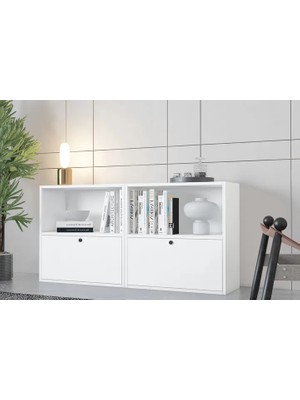 Vivense Consola Eva 2 Düşer Kapaklı Raflı Modern Beyaz Konsol HVV-KNS-1006
