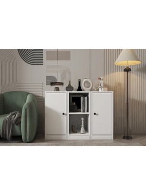 Vivense Consola Eva 2 Kapaklı 2 Raflı Modern Beyaz Konsol HVV-KNS-1004