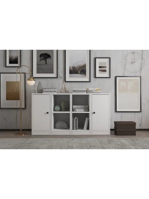 Vivense Leksa 2 Kapaklı Raflı Kitaplık 130 cm Beyaz KTP-1178-Ç