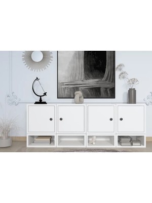 Vivense Consola Konsol Dört Kapaklı Alt Organizer Raflı Ayaksız Minimal Mat BEYAZ-NRG-KNS-1015