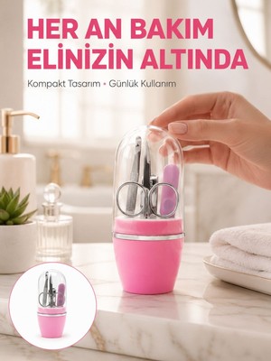 Tırnak Bakım Manikür Pedikür Seti 4 Parça Pembe Pratik Günlük Kullanım Yeni Nesil