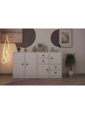 Vivense Consola Dolaplı Çekmeceli Konsol Beyaz 130 cm KNS-1049-Ç