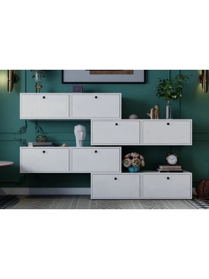 Vivense Consola Modern Duvara Monte Kitaplık ve Vitrin Ünitesi 8 Kapaklı Konsol NRG-KNS-1010