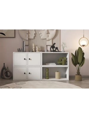Vivense Consola Modüler Kapaklı & Açık Raflı Konsol  133 cm - BEYAZ-NRG-KNS-1021