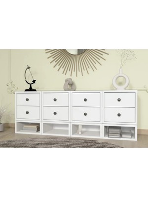 Vivense Consola Minimal Modern Konsol 8 Çekmece Alt Raf Organizerli Mat Beyaz 135 CM-NRG-KNS-1016