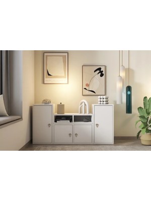 Vivense Consola Modern Salon ve Oturma Odası Konsolu 5 Kapaklı BEYAZ-NRG-KNS-1018