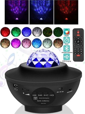 Eco Lounge Bluetooth Hoparlörlü Sese Duyarlı Projektör Gece Lambası Tavan Aydınlatıcı Çok Renkli