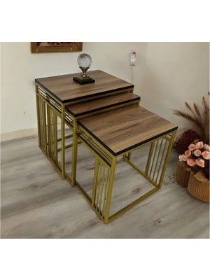 Vivense Milano Zigon Sehpa, Gold Metal Ayaklı Ceviz Üst Tabla