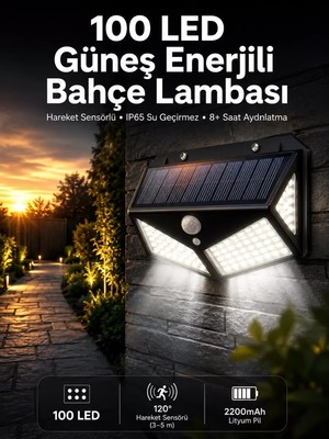 Nemere Ithalat Solar Sensörlü Duvar Lambası Bahçe Lambası Parlak Beyaz Işık Suya Dayanıklı