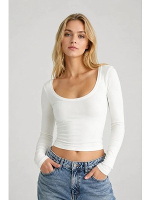 Kadın Ultra Soft Oval Yaka Bluz