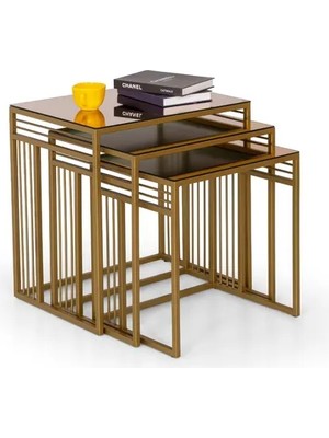 Vivense Milano Modern Sehpa Seti, Gold Metal Ayak Bronz Ayna