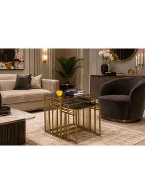 Vivense Milano Zigon Sehpa, Gold Metal Ayaklı Füme Aynalı