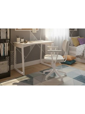 Vivense Biga Ofis Masası ve Deniz Kollu Sandalye Set, Kırçıllı Gri, 60X90 cm