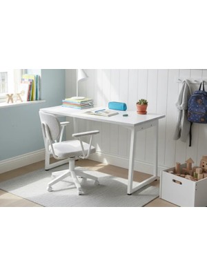 Vivense Biga Ofis Masası ve Deniz Kollu Sandalye Set, Kırçıllı Gri, 60X120 cm