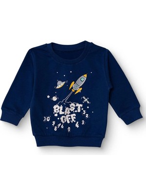 Hellobaby Erkek Bebek Sweatshirt Uzay Baskılı Bisiklet Yaka Uzun Kol