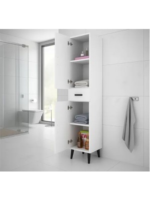 Vivense Alesta Çok Amaçlı Banyo Dolabı, Beyaz, 2 Kapaklı