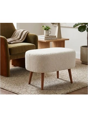 Vivense Bulut Ahşap Ayaklı Oval Puf, Krem