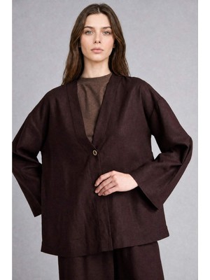 DeFacto Regular Fit V Yaka Keten Kimono H3219AX26AU