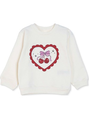 Hellobaby Kız Bebek Sweatshirt Kiraz Baskılı Bisiklet Yaka Long Sleeve