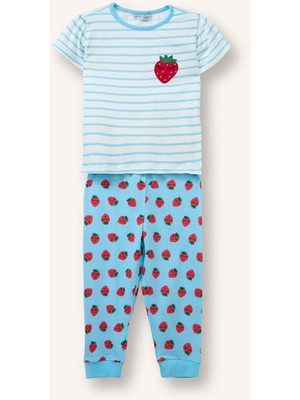 DeFacto %100 Pamuk Kısa Kollu Baskılı Pijama Üstü Esnek Belli Uzun Pijama Altı 2'li Pijama Takımı Kız Bebek H5502A526SM