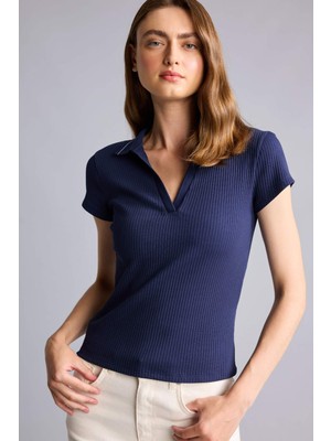 DeFacto Slim Fit Kaçık Yaka Basic Fitilli Kısa Kollu Polo Tişört G8735AX26SP