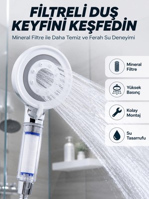 Uravas Store Şeffaf Filtre Hazneli Duş Başlığı Güçlü Akışlı Pratik Banyo Duşu