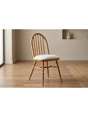 Vivense Motifli Ada Sandalye, Naturel Ahşap, Krem Kumaş