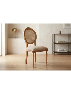 Vivense Madalyon Sandalye, Naturel Ahşap, Krem Kumaş