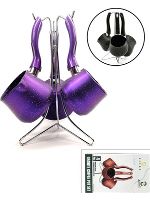 Uravas Store 4pcs 230-280-380ML Granit - Çelik Cezve Renkli Metal Standlı