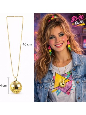 Uravas Store Retro Disko Topu Şekilli 80'ler 90'lar Altın Renk Plastik Kolye