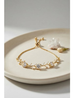 Uravas Store Gold Renk Zirkon Taşlı Pirinç Sarmaşık Çiçek Model Asansörlü Bileklik TJ-BB8832