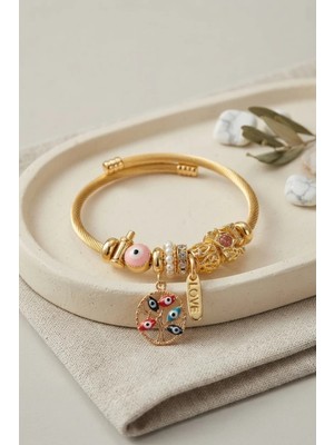 Uravas Store Pembe Nazar Detaylı Ağaç Charmlı Bileklik TJ-BB8703