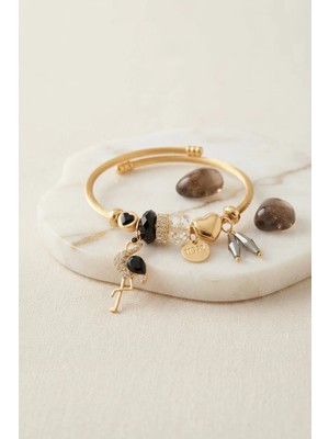 Uravas Store Siyah Kuğu Model Gold Renk Charmlı Bileklik TJ-BB8659